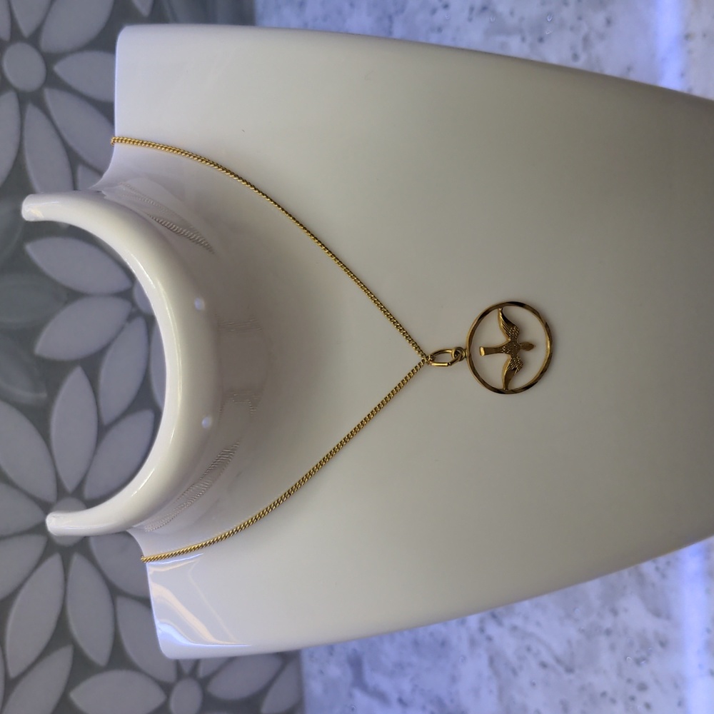 Gold Plated Holy Spirit Dove Medal Necklace